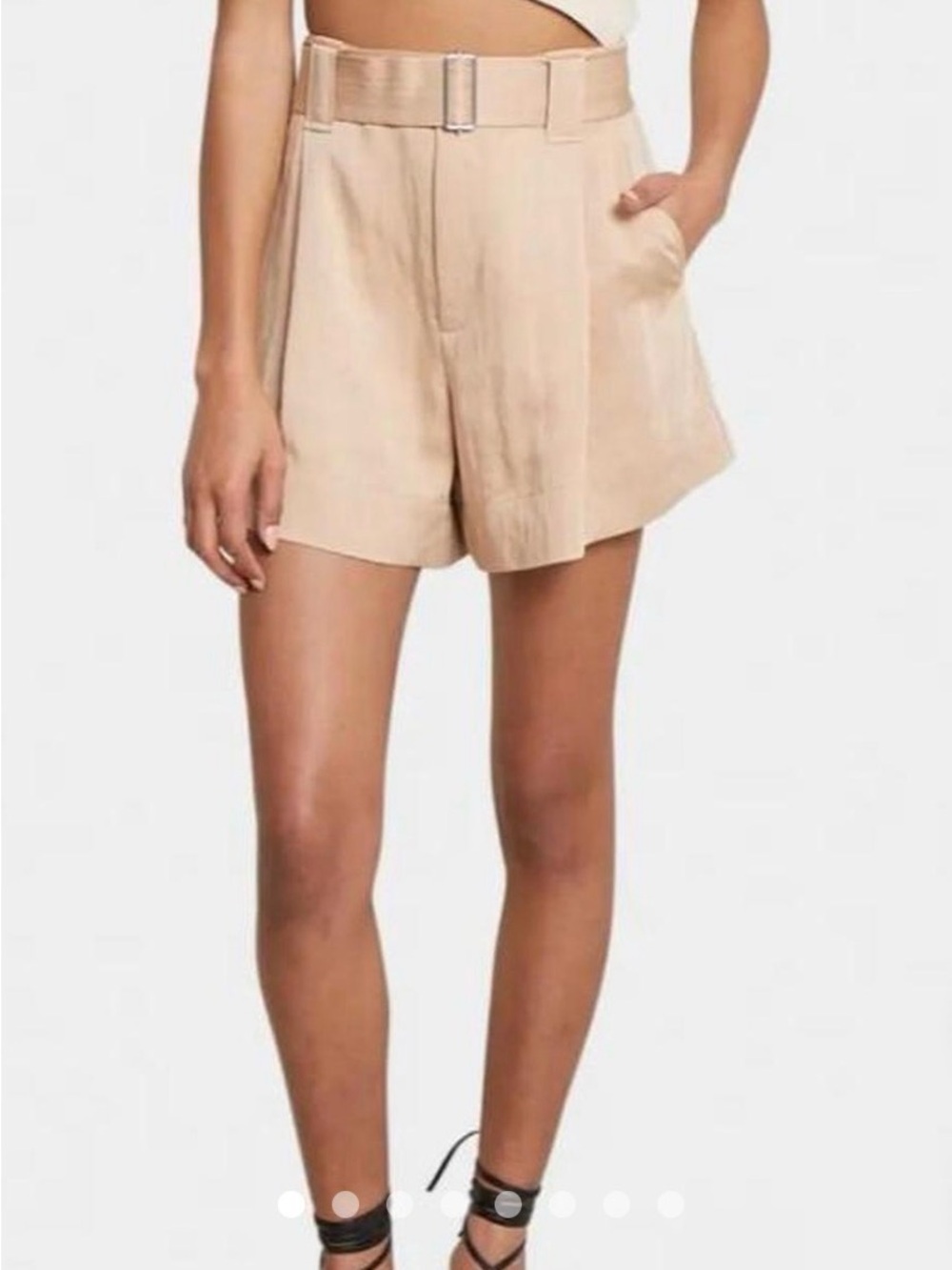A.L.C. High-Waist Belted Shorts in Light Beige